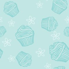 Sketchy Style Cupcake Seamless Repeating Pattern Tile in Light Blue