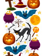 Happy halloween seamless pattern with characters and objects