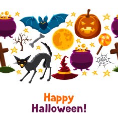 Happy halloween seamless pattern with characters and objects N2