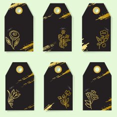 Set of six elegant labels with gold flower