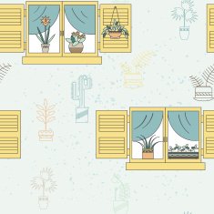 Seamless pattern with windows and plants