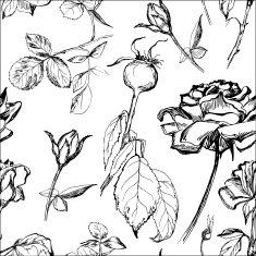 Hand drawn seamless pattern of roses buds and leafs