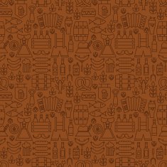 Thin Alcohol Beer Line Oktoberfest Seamless Brown Pattern