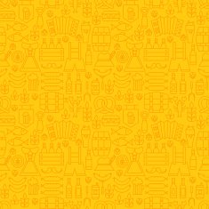 Thin Holiday Line Oktoberfest Yellow Seamless Pattern