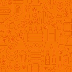 Thin Oktoberfest Line Alcohol Beer Orange Seamless Pattern