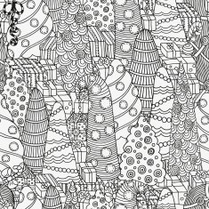 Seamless pattern for coloring book of Christmas trees
