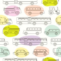 Seamless baby background with contour retro car linear icons