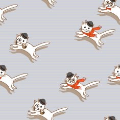 Cute Hipster Cats Seamless Pattern N5