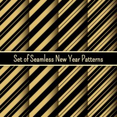 Set of black and gold seamless New Year party patterns