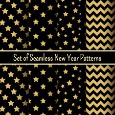 Set of black and gold seamless New Year party patterns N3