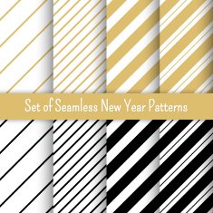 Set of black white and gold seamless New Year party