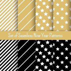 Set of black white and gold seamless New Year party N2