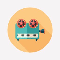 Retro video projector flat round icon with long shadows