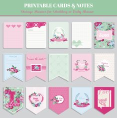 Vintage Flowers Card Set - for birthday wedding baby shower