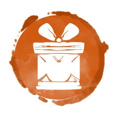 Watercolor circle paint stain and icon gift box