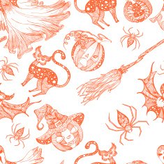 Decorative seamless monochrome pattern for Halloween N2