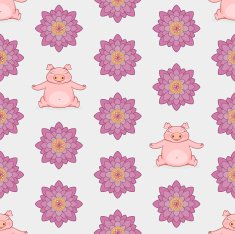 Seamless colorful background made of pig and lotus