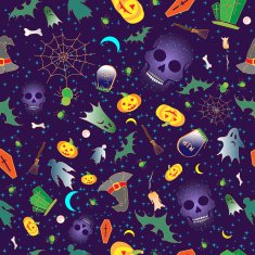 Merry Halloween seamless with traditional symbols icons Vector N2