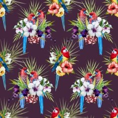 Watercolor vector rosella bird pattern