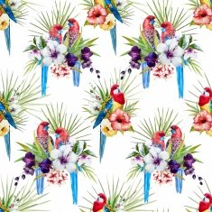Watercolor vector rosella bird pattern N2
