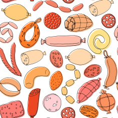 Hand drawn food sausage seamless pattern Wurst background