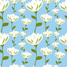 white beautiful flowers on blue sky background seamless pattern illustration