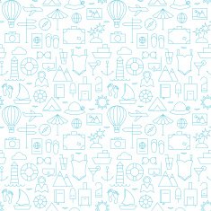 Thin Summer Line Travel and Resort White Seamless Pattern