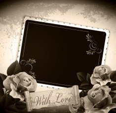 grunge romantic vintage background with roses and a card