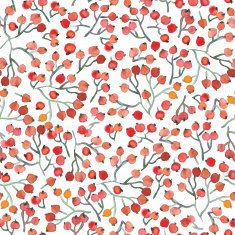 hand drawn red watercolor berries seamless pattern N3
