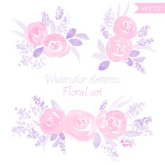 set of watercolor roses flowers and leaf N2