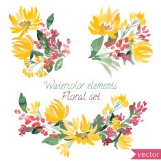 set of watercolor flowers and leaf N3