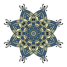 Blue and yellow floral mandala