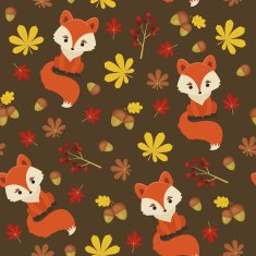Cute little fox in autumn forest Seamless pattern