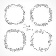 Set of floral decorative frames