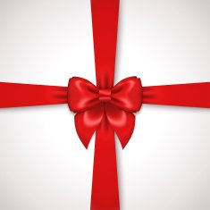 Red Ribbon with Satin Bow Tied Around Gift Box