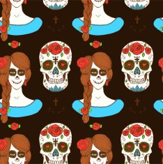Sketch mexican skull and girl