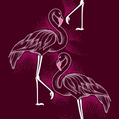 Seamless pattern with dotted flamingo in white
