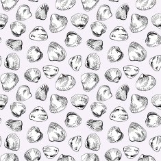 Seamless pattern of different hand drawn shells