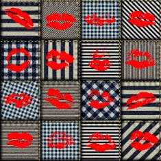 Patchwork in nautical style with prints of kisses