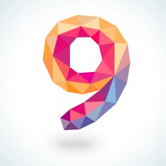 Number nine in modern polygonal crystal style illustration
