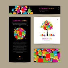 Business cards template with autumn sale stylized tree