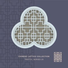 Chinese window tracery trefoil frame 20 cross square