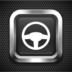Car Steering Wheel on Black Square Button