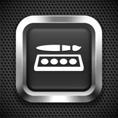 Paint and Brush on Black Square Button