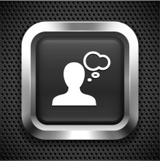 Person with Thought Bubble on Black Square Button