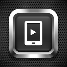 Smartphone Tablet on Black Square Button