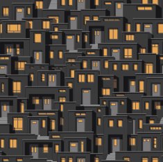 Continuous background of modern houses at night