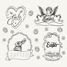Easter logo set in vintage style Hand drawn vector illustration