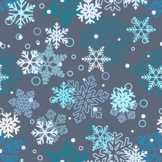 Seamless pattern of snowflakes white and blue on gray