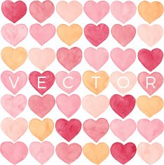 Vector watercolor red hearts background